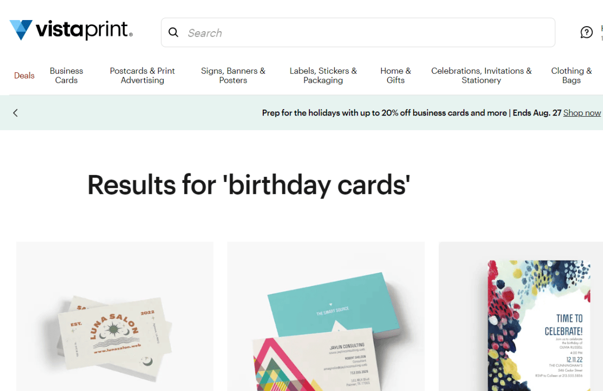 Moonpig alternative - Vistaprint