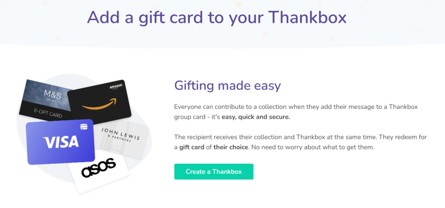 Thankbox Gift Card landing page heading