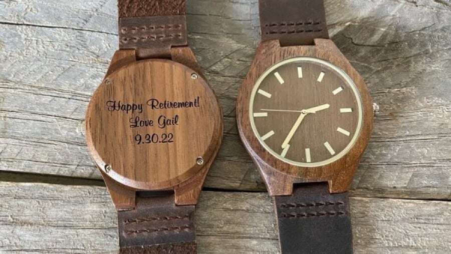 Engraved wooden watch