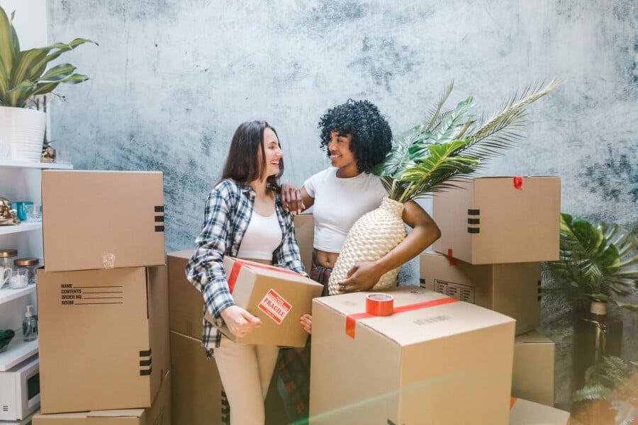 Young couple moving into their new home