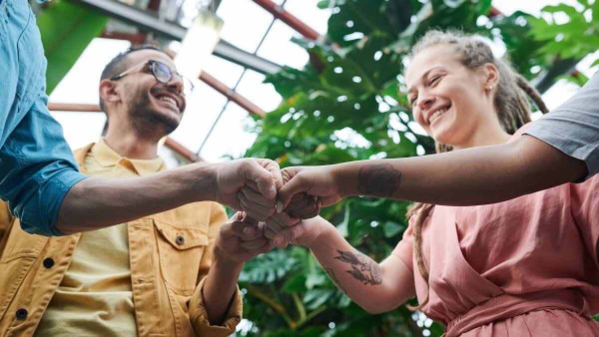 Friends having fist bump