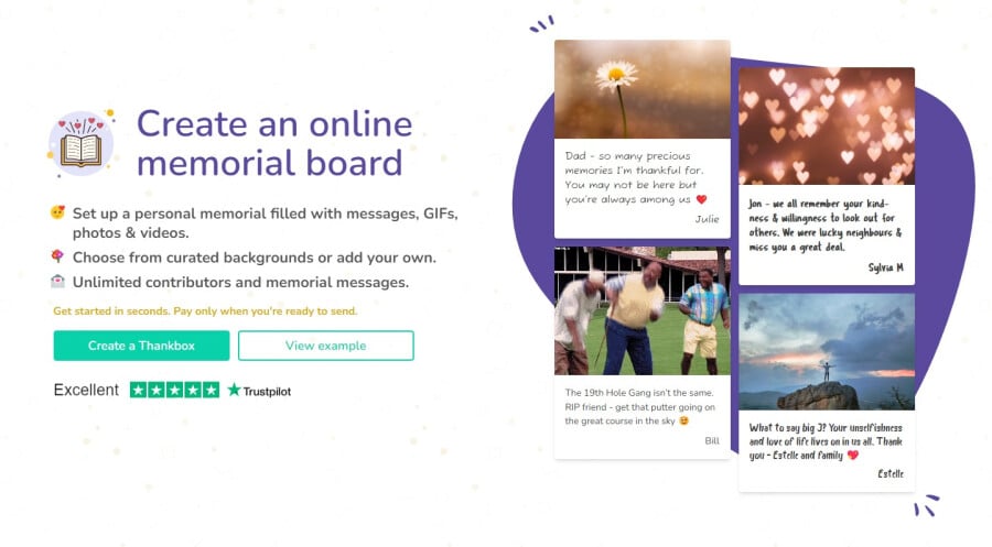 Thankbox Memorial Board page header