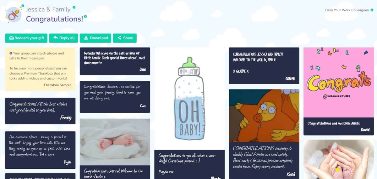 An image of a sample Thankbox New Baby card