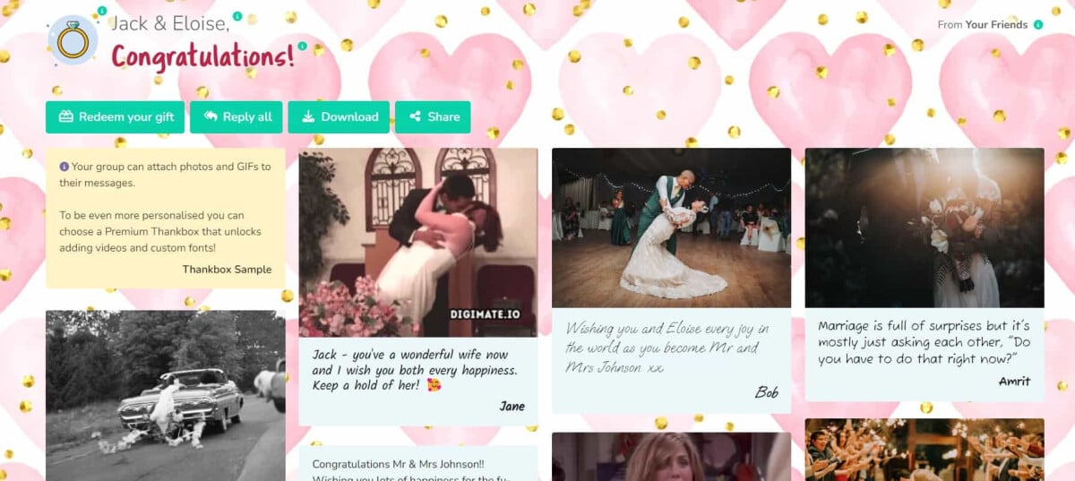 An example of a Thankbox wedding card